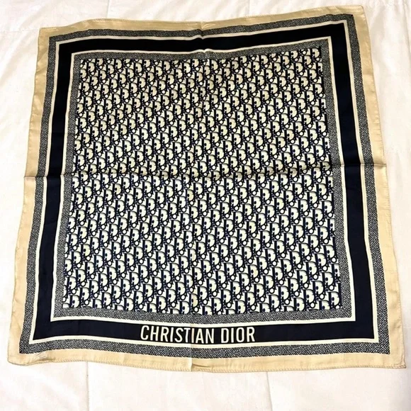 Dior Oblique Vintage Navy Blue Silk Square Scarf - Picture 2 of 6